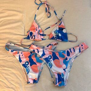 Allover, multi-color print bikini set (with two pairs of bottoms)